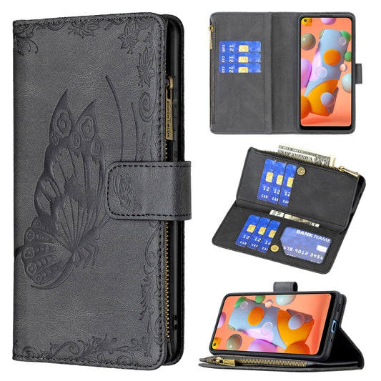 For Samsung Galaxy A11 Flying Butterfly Embossing Pattern Zipper Horizontal Flip Leather Case with Holder & Card Slots & Wallet(Black) by buy2fix