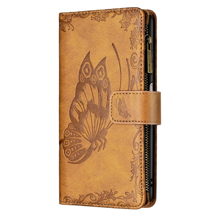 For Samsung Galaxy A12 Flying Butterfly Embossing Pattern Zipper Horizontal Flip Leather Case with Holder & Card Slots & Wallet(Brown) by buy2fix