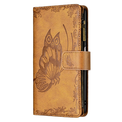For Samsung Galaxy A12 Flying Butterfly Embossing Pattern Zipper Horizontal Flip Leather Case with Holder & Card Slots & Wallet(Brown) by buy2fix