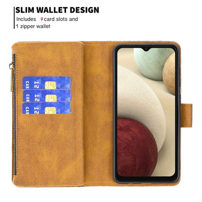 For Samsung Galaxy A12 Flying Butterfly Embossing Pattern Zipper Horizontal Flip Leather Case with Holder & Card Slots & Wallet(Brown) by buy2fix