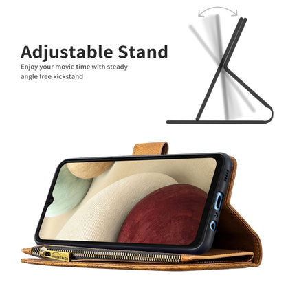 For Samsung Galaxy A12 Flying Butterfly Embossing Pattern Zipper Horizontal Flip Leather Case with Holder & Card Slots & Wallet(Brown) by buy2fix