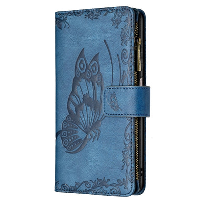 For Samsung Galaxy A12 Flying Butterfly Embossing Pattern Zipper Horizontal Flip Leather Case with Holder & Card Slots & Wallet(Blue) by buy2fix