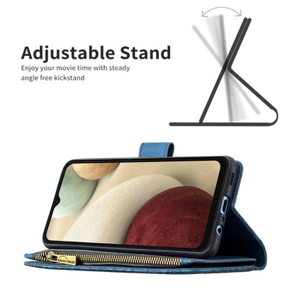 For Samsung Galaxy A12 Flying Butterfly Embossing Pattern Zipper Horizontal Flip Leather Case with Holder & Card Slots & Wallet(Blue) by buy2fix