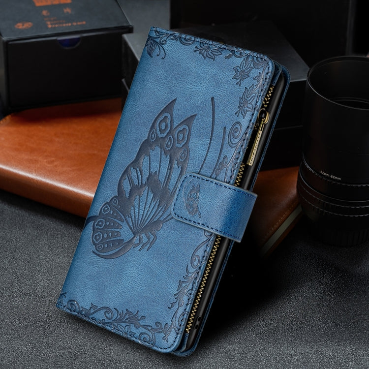 For Samsung Galaxy A12 Flying Butterfly Embossing Pattern Zipper Horizontal Flip Leather Case with Holder & Card Slots & Wallet(Blue) by buy2fix