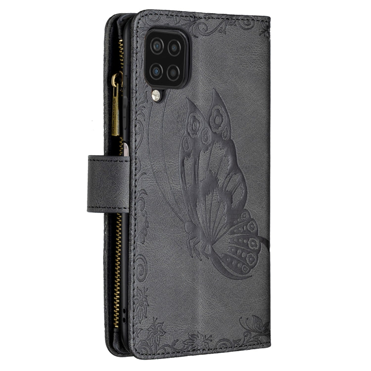 For Samsung Galaxy A12 Flying Butterfly Embossing Pattern Zipper Horizontal Flip Leather Case with Holder & Card Slots & Wallet(Black) by buy2fix