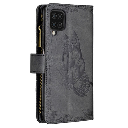 For Samsung Galaxy A12 Flying Butterfly Embossing Pattern Zipper Horizontal Flip Leather Case with Holder & Card Slots & Wallet(Black) by buy2fix
