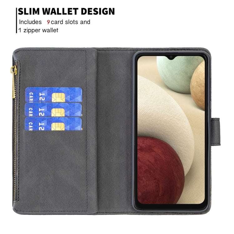 For Samsung Galaxy A12 Flying Butterfly Embossing Pattern Zipper Horizontal Flip Leather Case with Holder & Card Slots & Wallet(Black) by buy2fix