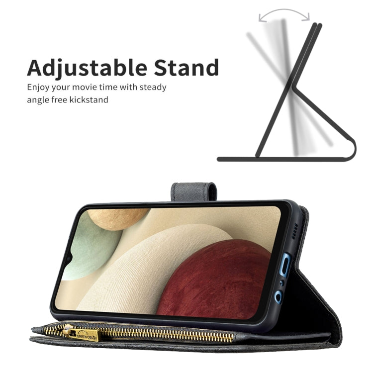 For Samsung Galaxy A12 Flying Butterfly Embossing Pattern Zipper Horizontal Flip Leather Case with Holder & Card Slots & Wallet(Black) by buy2fix