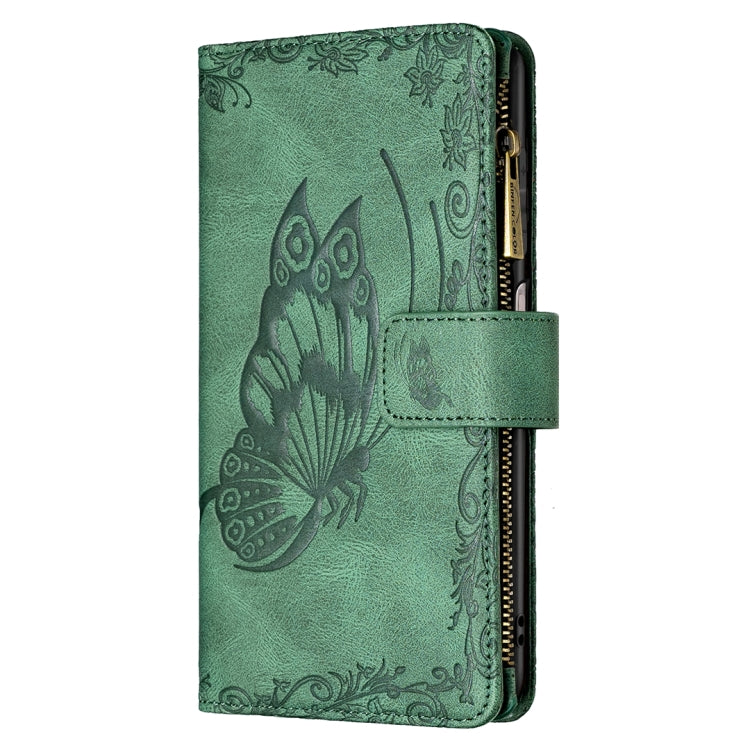 For Samsung Galaxy A12 Flying Butterfly Embossing Pattern Zipper Horizontal Flip Leather Case with Holder & Card Slots & Wallet(Green) by buy2fix