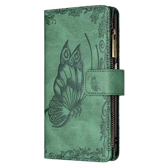 For Samsung Galaxy A12 Flying Butterfly Embossing Pattern Zipper Horizontal Flip Leather Case with Holder & Card Slots & Wallet(Green) by buy2fix