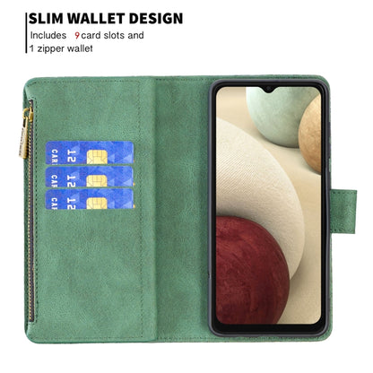 For Samsung Galaxy A12 Flying Butterfly Embossing Pattern Zipper Horizontal Flip Leather Case with Holder & Card Slots & Wallet(Green) by buy2fix