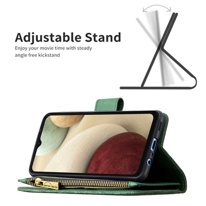 For Samsung Galaxy A12 Flying Butterfly Embossing Pattern Zipper Horizontal Flip Leather Case with Holder & Card Slots & Wallet(Green) by buy2fix