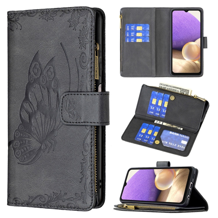 For Samsung Galaxy A32 5G Flying Butterfly Embossing Pattern Zipper Horizontal Flip Leather Case with Holder & Card Slots & Wallet(Black) by buy2fix