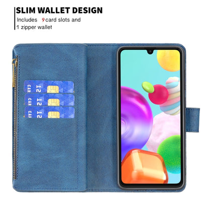 For Samsung Galaxy A41 Flying Butterfly Embossing Pattern Zipper Horizontal Flip Leather Case with Holder & Card Slots & Wallet(Blue) by buy2fix