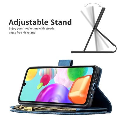 For Samsung Galaxy A41 Flying Butterfly Embossing Pattern Zipper Horizontal Flip Leather Case with Holder & Card Slots & Wallet(Blue) by buy2fix
