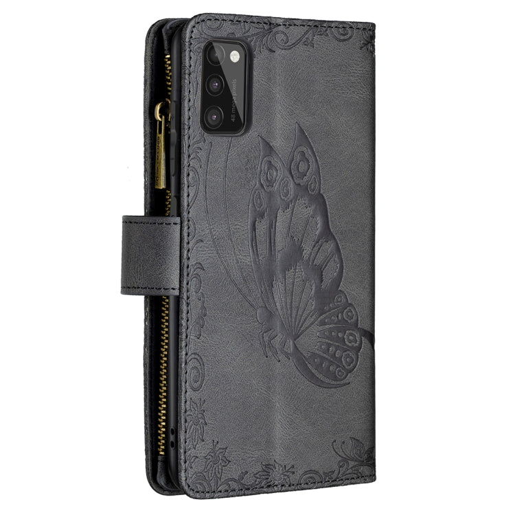 For Samsung Galaxy A41 Flying Butterfly Embossing Pattern Zipper Horizontal Flip Leather Case with Holder & Card Slots & Wallet(Black) by buy2fix