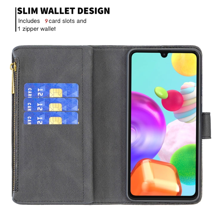 For Samsung Galaxy A41 Flying Butterfly Embossing Pattern Zipper Horizontal Flip Leather Case with Holder & Card Slots & Wallet(Black) by buy2fix