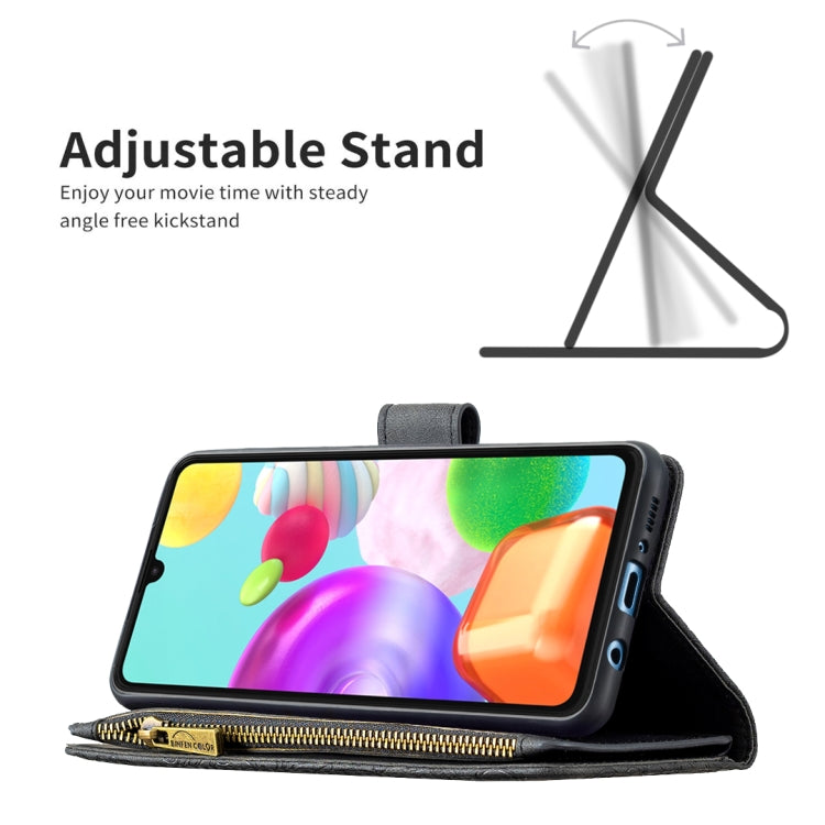For Samsung Galaxy A41 Flying Butterfly Embossing Pattern Zipper Horizontal Flip Leather Case with Holder & Card Slots & Wallet(Black) by buy2fix