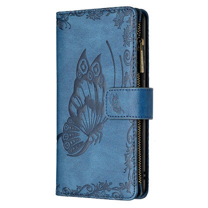 For Samsung Galaxy A42 Flying Butterfly Embossing Pattern Zipper Horizontal Flip Leather Case with Holder & Card Slots & Wallet(Blue) by buy2fix