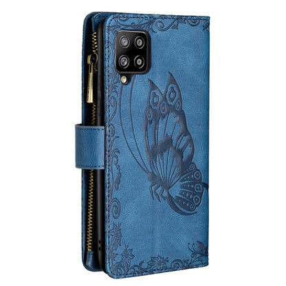 For Samsung Galaxy A42 Flying Butterfly Embossing Pattern Zipper Horizontal Flip Leather Case with Holder & Card Slots & Wallet(Blue) by buy2fix