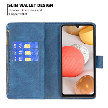 For Samsung Galaxy A42 Flying Butterfly Embossing Pattern Zipper Horizontal Flip Leather Case with Holder & Card Slots & Wallet(Blue) by buy2fix