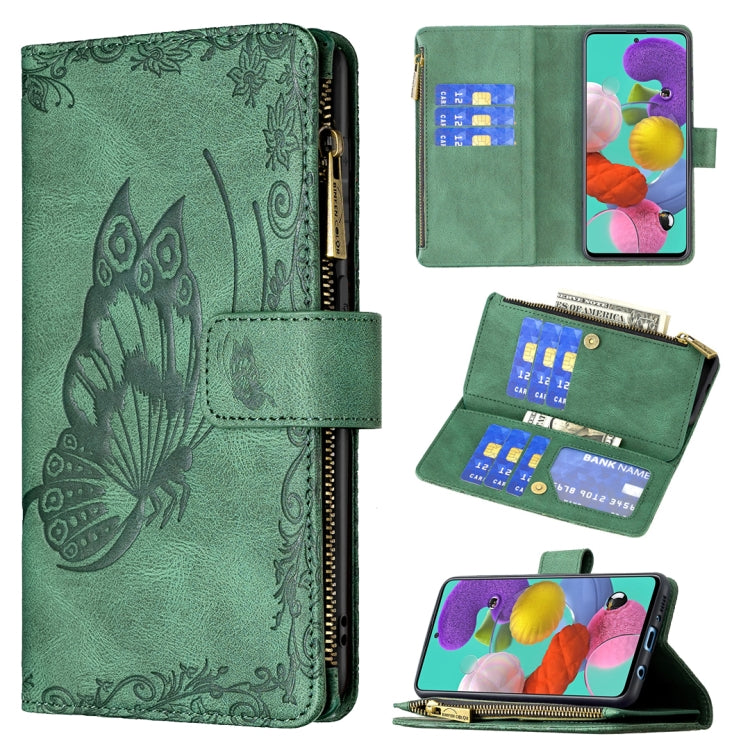 For Samsung Galaxy A51 4G Flying Butterfly Embossing Pattern Zipper Horizontal Flip Leather Case with Holder & Card Slots & Wallet(Green) by buy2fix
