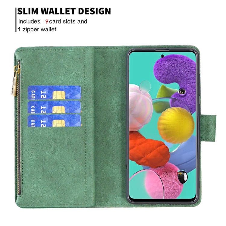 For Samsung Galaxy A51 4G Flying Butterfly Embossing Pattern Zipper Horizontal Flip Leather Case with Holder & Card Slots & Wallet(Green) by buy2fix