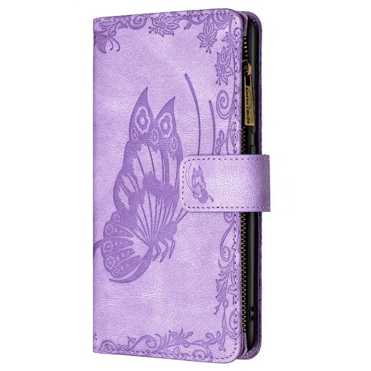 For Samsung Galaxy A52 4G / 5G Flying Butterfly Embossing Pattern Zipper Horizontal Flip Leather Case with Holder & Card Slots & Wallet(Purple) by buy2fix