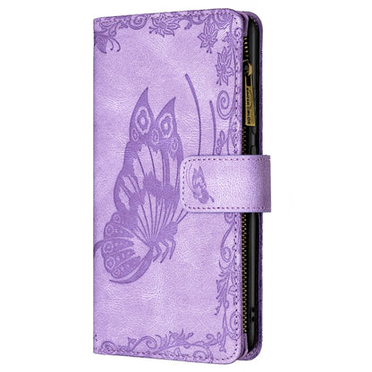 For Samsung Galaxy A52 4G / 5G Flying Butterfly Embossing Pattern Zipper Horizontal Flip Leather Case with Holder & Card Slots & Wallet(Purple) by buy2fix
