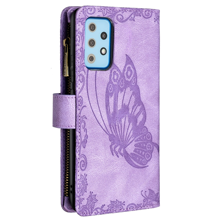 For Samsung Galaxy A52 4G / 5G Flying Butterfly Embossing Pattern Zipper Horizontal Flip Leather Case with Holder & Card Slots & Wallet(Purple) by buy2fix