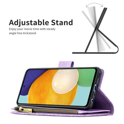 For Samsung Galaxy A52 4G / 5G Flying Butterfly Embossing Pattern Zipper Horizontal Flip Leather Case with Holder & Card Slots & Wallet(Purple) by buy2fix
