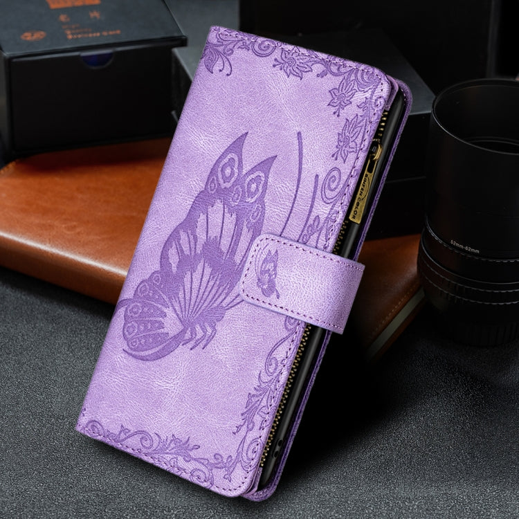 For Samsung Galaxy A52 4G / 5G Flying Butterfly Embossing Pattern Zipper Horizontal Flip Leather Case with Holder & Card Slots & Wallet(Purple) by buy2fix