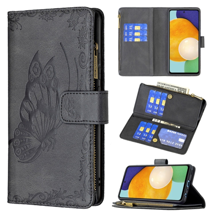 For Samsung Galaxy A52 4G / 5G Flying Butterfly Embossing Pattern Zipper Horizontal Flip Leather Case with Holder & Card Slots & Wallet(Black) by buy2fix