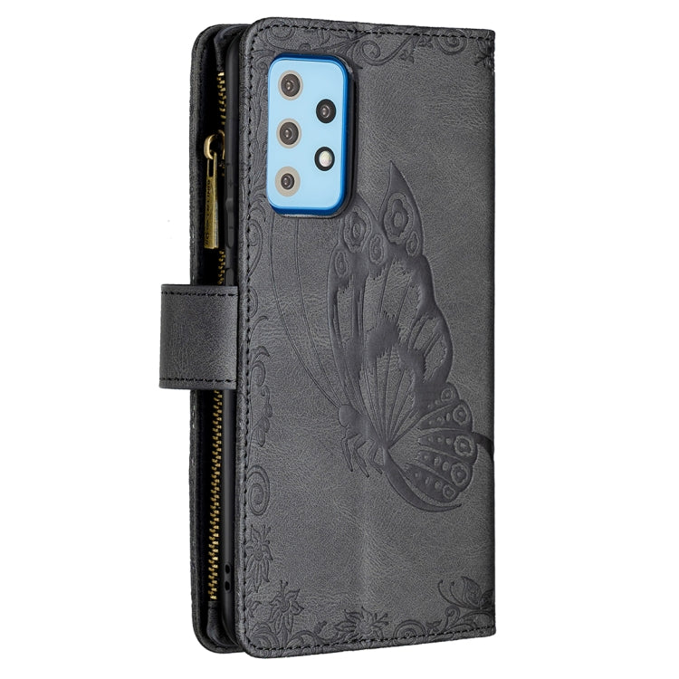 For Samsung Galaxy A52 4G / 5G Flying Butterfly Embossing Pattern Zipper Horizontal Flip Leather Case with Holder & Card Slots & Wallet(Black) by buy2fix