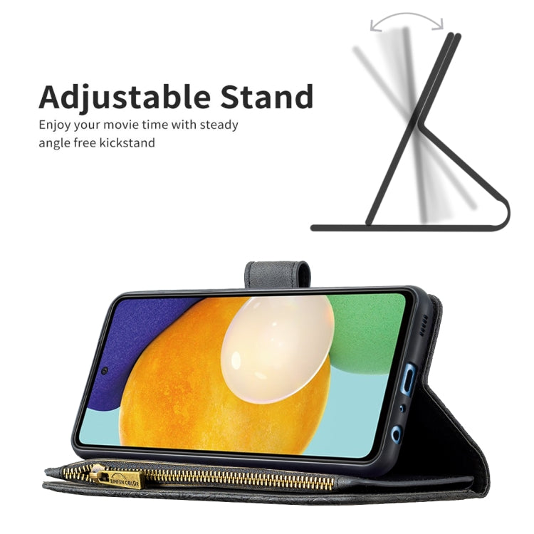 For Samsung Galaxy A52 4G / 5G Flying Butterfly Embossing Pattern Zipper Horizontal Flip Leather Case with Holder & Card Slots & Wallet(Black) by buy2fix