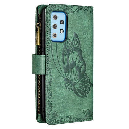 For Samsung Galaxy A52 4G / 5G Flying Butterfly Embossing Pattern Zipper Horizontal Flip Leather Case with Holder & Card Slots & Wallet(Green) by buy2fix
