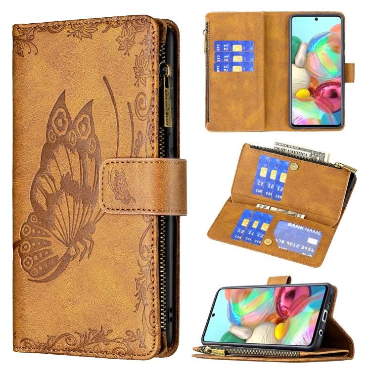 For Samsung Galaxy A71 4G Flying Butterfly Embossing Pattern Zipper Horizontal Flip Leather Case with Holder & Card Slots & Wallet(Brown) by buy2fix