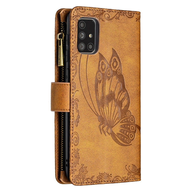 For Samsung Galaxy A71 4G Flying Butterfly Embossing Pattern Zipper Horizontal Flip Leather Case with Holder & Card Slots & Wallet(Brown) by buy2fix