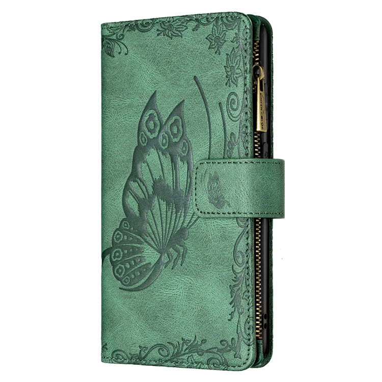 For Samsung Galaxy A72 4G / 5G Flying Butterfly Embossing Pattern Zipper Horizontal Flip Leather Case with Holder & Card Slots & Wallet(Green) by buy2fix