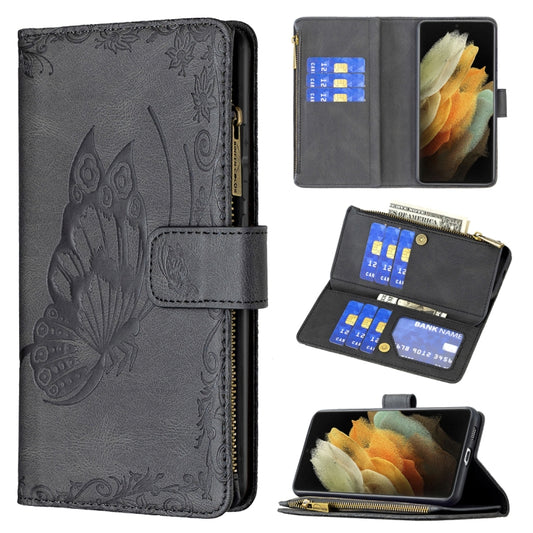 For Samsung Galaxy S21 Ultra 5G Flying Butterfly Embossing Pattern Zipper Horizontal Flip Leather Case with Holder & Card Slots & Wallet(Black) - Galaxy S21 Ultra 5G Cases by buy2fix | Online Shopping UK | buy2fix