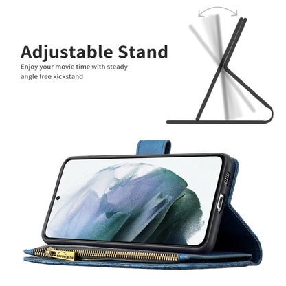 For Samsung Galaxy S21 FE Flying Butterfly Embossing Pattern Zipper Horizontal Flip Leather Case with Holder & Card Slots & Wallet(Blue) by buy2fix