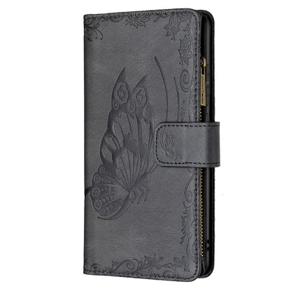 For Samsung Galaxy S21 FE Flying Butterfly Embossing Pattern Zipper Horizontal Flip Leather Case with Holder & Card Slots & Wallet(Black) by buy2fix