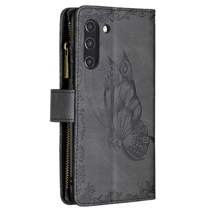 For Samsung Galaxy S21 FE Flying Butterfly Embossing Pattern Zipper Horizontal Flip Leather Case with Holder & Card Slots & Wallet(Black) by buy2fix