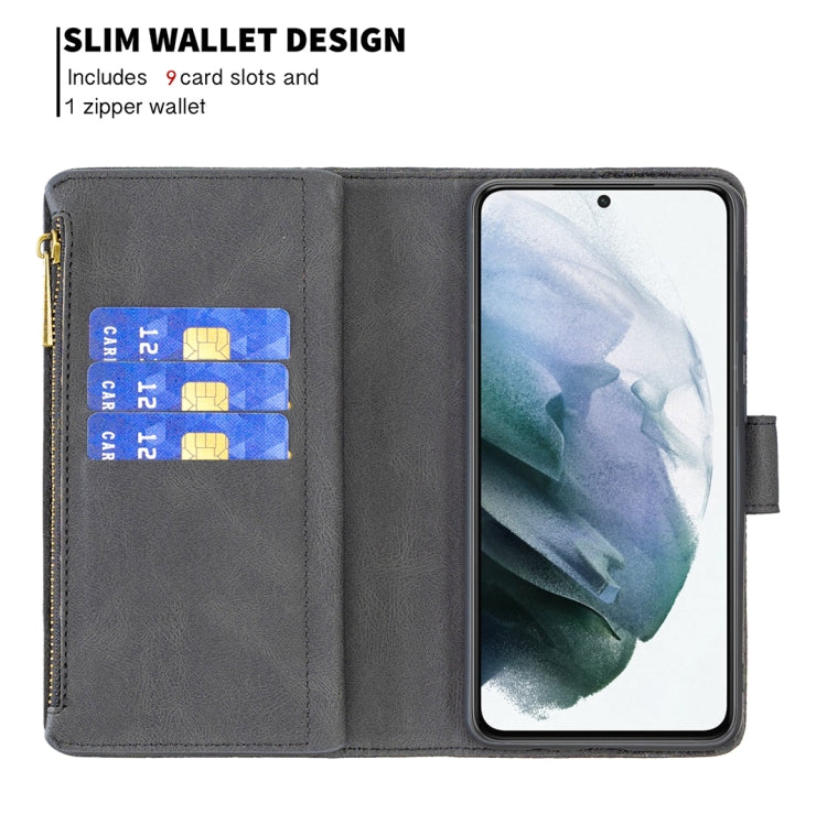 For Samsung Galaxy S21 FE Flying Butterfly Embossing Pattern Zipper Horizontal Flip Leather Case with Holder & Card Slots & Wallet(Black) by buy2fix