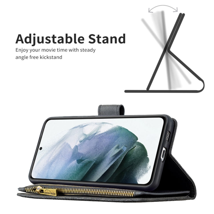 For Samsung Galaxy S21 FE Flying Butterfly Embossing Pattern Zipper Horizontal Flip Leather Case with Holder & Card Slots & Wallet(Black) by buy2fix