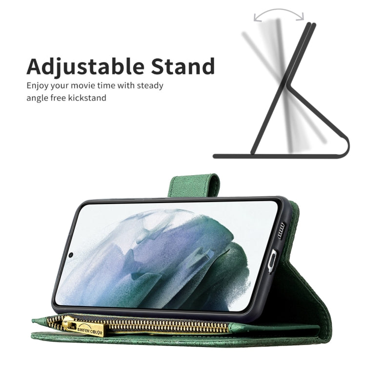 For Samsung Galaxy S21 FE Flying Butterfly Embossing Pattern Zipper Horizontal Flip Leather Case with Holder & Card Slots & Wallet(Green) by buy2fix