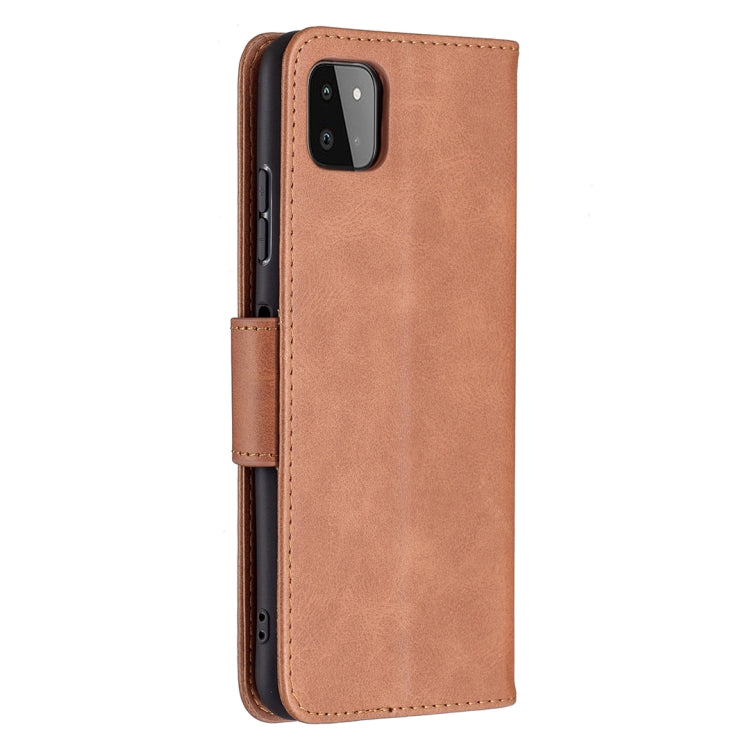 For Samsung Galaxy A22 5G Retro Lambskin Texture Pure Color Horizontal Flip PU Leather Case with Holder & Card Slots & Wallet & Lanyard(Brown) by buy2fix