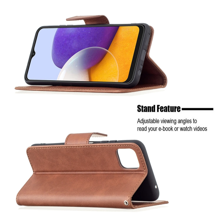 For Samsung Galaxy A22 5G Retro Lambskin Texture Pure Color Horizontal Flip PU Leather Case with Holder & Card Slots & Wallet & Lanyard(Brown) by buy2fix