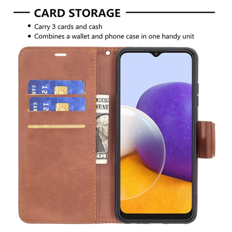 For Samsung Galaxy A22 5G Retro Lambskin Texture Pure Color Horizontal Flip PU Leather Case with Holder & Card Slots & Wallet & Lanyard(Brown) by buy2fix