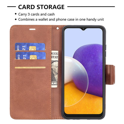 For Samsung Galaxy A22 5G Retro Lambskin Texture Pure Color Horizontal Flip PU Leather Case with Holder & Card Slots & Wallet & Lanyard(Brown) by buy2fix
